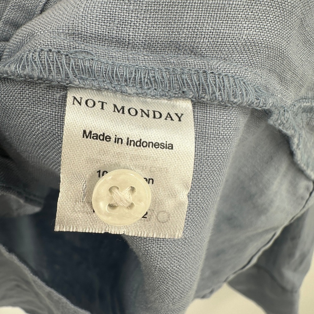 Not Monday Kennedy 100% Linen Button Down Shirt Blue Long Sleeve Pocket Small - Picture 4 of 7